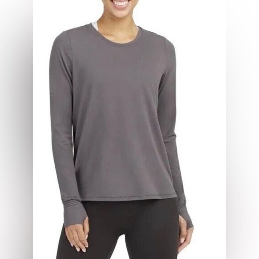 Spanx‎ Women's Soft Spot Activewear Open Back Wrap Shirt Long Sleeve Gray Medium